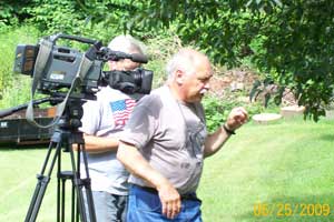 Camera crew with apple tree